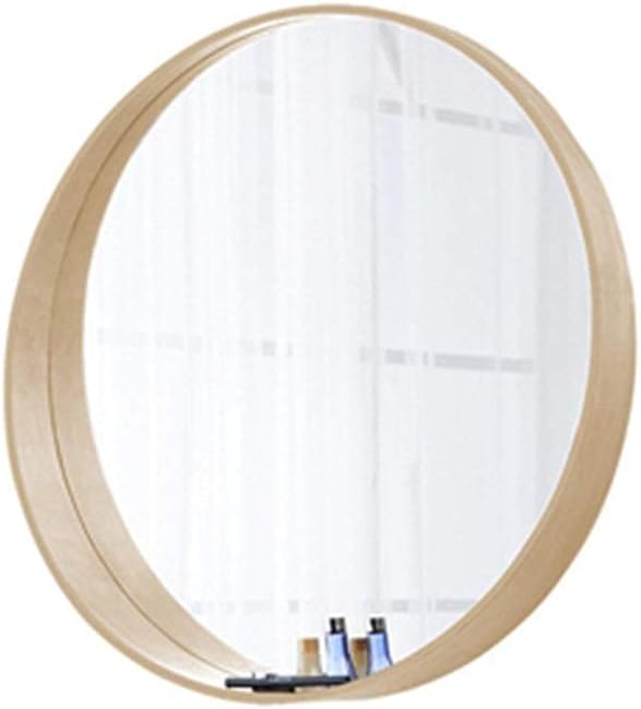 Large Bathroom Mirrors Bright Mirror Solid Wood Round Mirror Japanese-Style Creativity Makeup Mirror Girl Desktop Beauty Mirror Wall-Mounted with Storage Decorative Mirror Makeup and Mirror D 50
