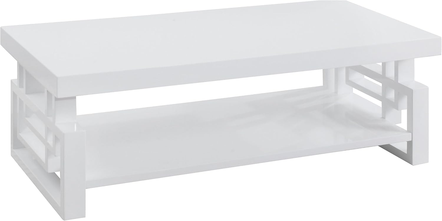 Coaster Home Furnishings - Schmitt - Engineered Wood - Rectangular Coffee Table - Geometric Legs, Open Shelf, Sturdy Construction - Living Room - 47-Inch - White High Gloss - 705708