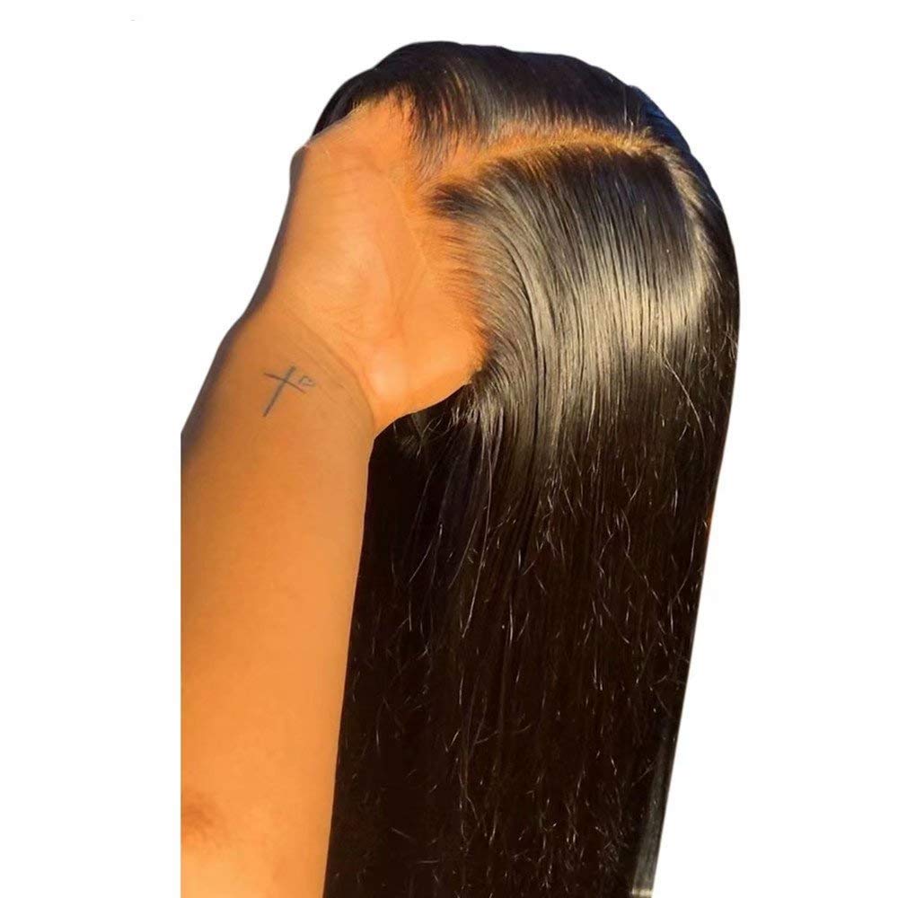 QUINLUX Hair HD Invisible Straight 13X6 Lace Frontal Human Hair Wigs Pre plucked with Bleached Knots for Woman 150% Density Glueless Full End Wig Brazilian Remy Hair 22inch