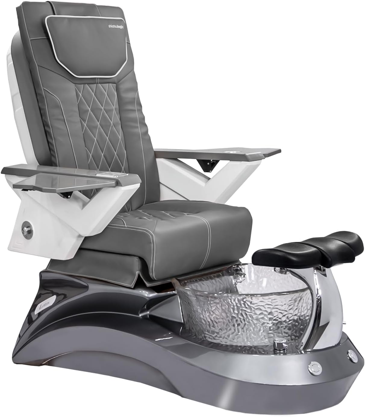 Shiatsulogic Pedicure Chair FX with Discharge Pump, Pipe-Less Magnetic Jet Pedicure Spa, Metallic Grey LotusII Tub, Grey Coverset