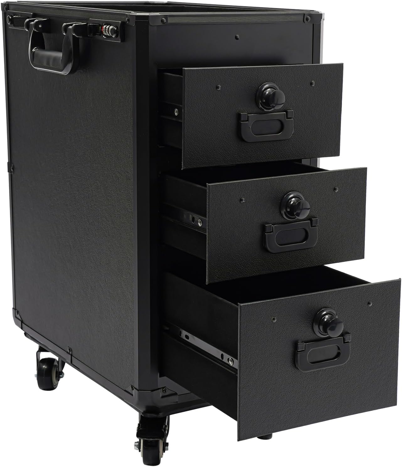 Professional Rolling Makeup Train Case Large Capacity, 3-Drawer Design Salon Barber Case Traveling Cart with Wheels and Adjustable Pull Rod for Makeup Artists and Beauty Enthusiasts