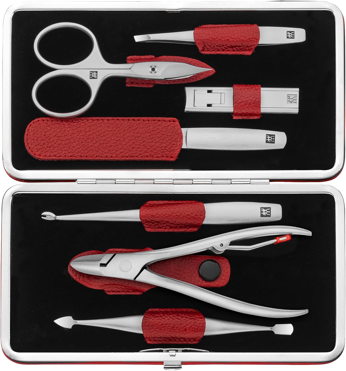 ZWILLING Beauty TWINOX 8-pc Manicure Premium Care Set with Red Leather Frame Case, Asian Competence, Gift Set